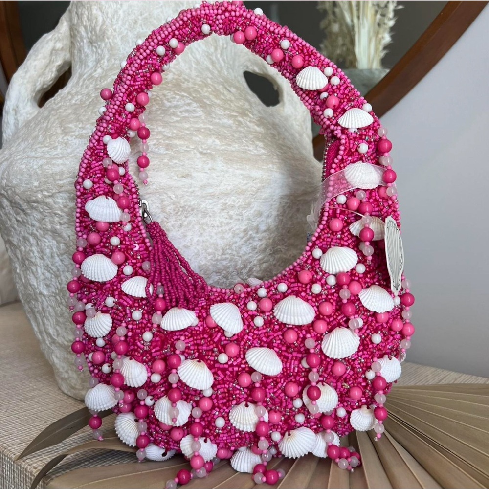 VIRAL Pink and Seashell Beaded Bag, NWT